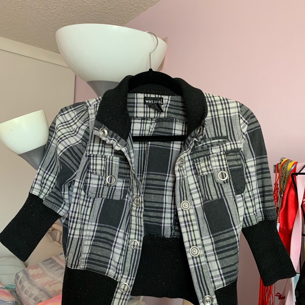 Plaid 1/2 sleeve jacket